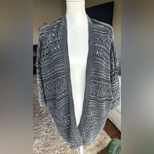Lucky Brand SMALL Faded Black 3/4 Sleeve Loose Knit Cardigan